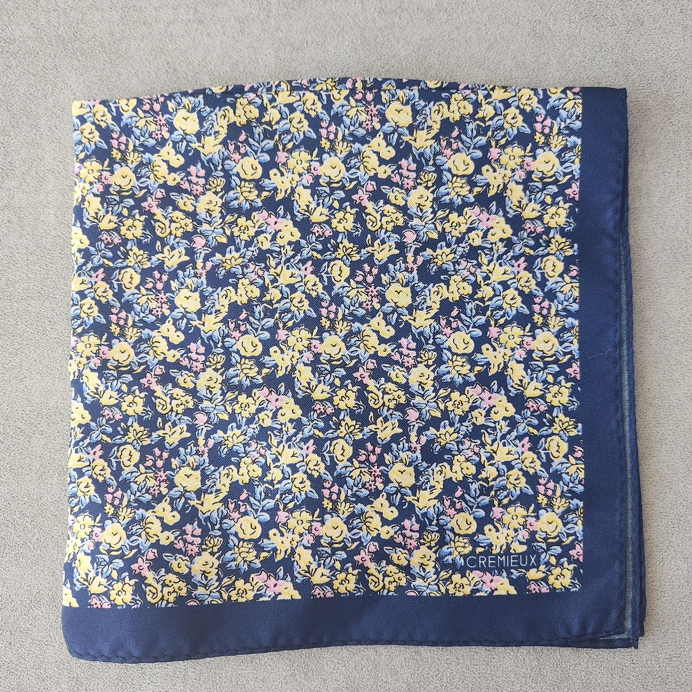 Cremieux pocket square blue floral 100% silk foulard pochette formal new $35